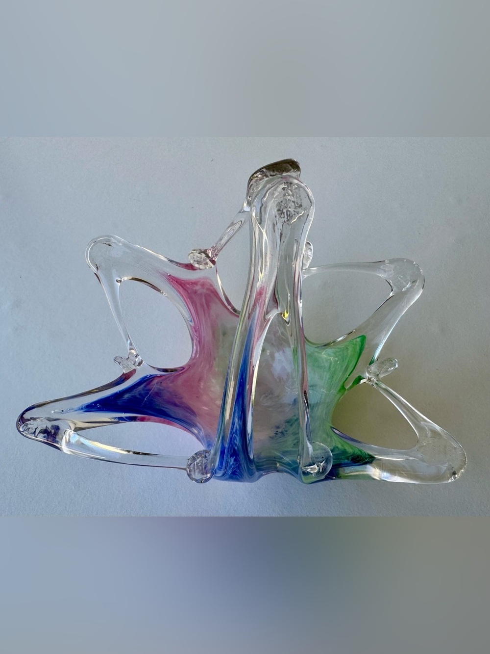 Vintage Murano Venetian Multicolored Hand Blown Art Glass Basket Italy